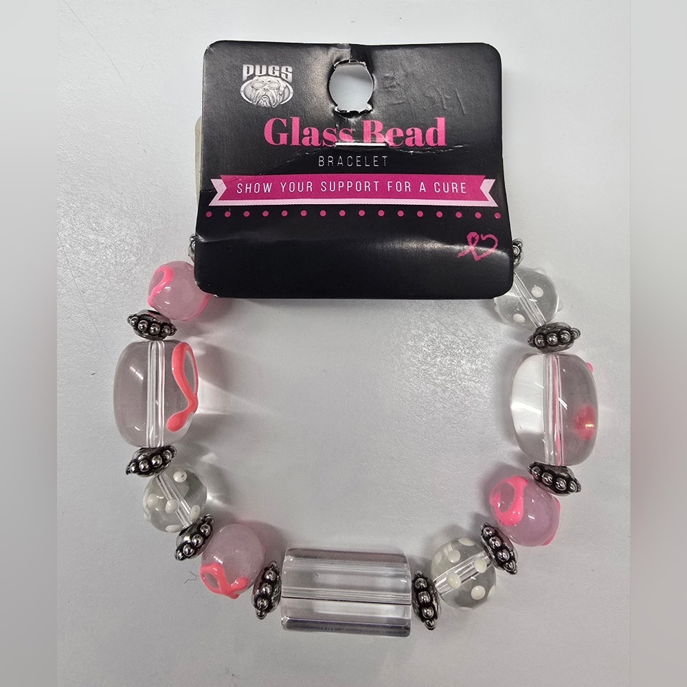 NWT: Pugs Glass Bead Breast Cancer Awareness Bracelet